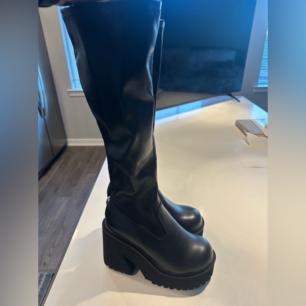 Amazon Black Platform Knee-High Boots